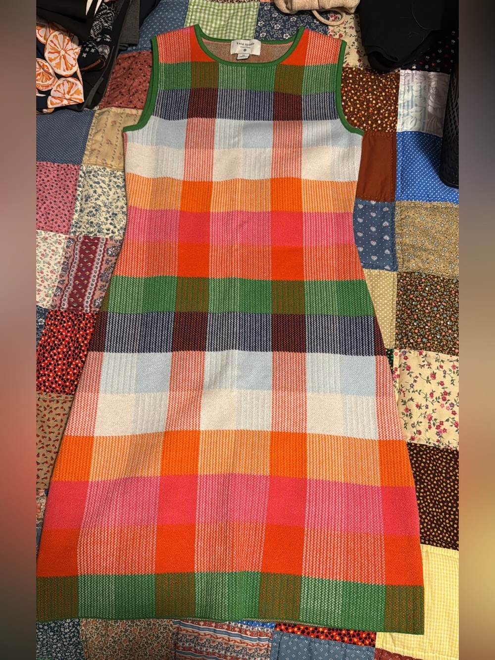 Multicolor Plaid Knit Mini Dress
